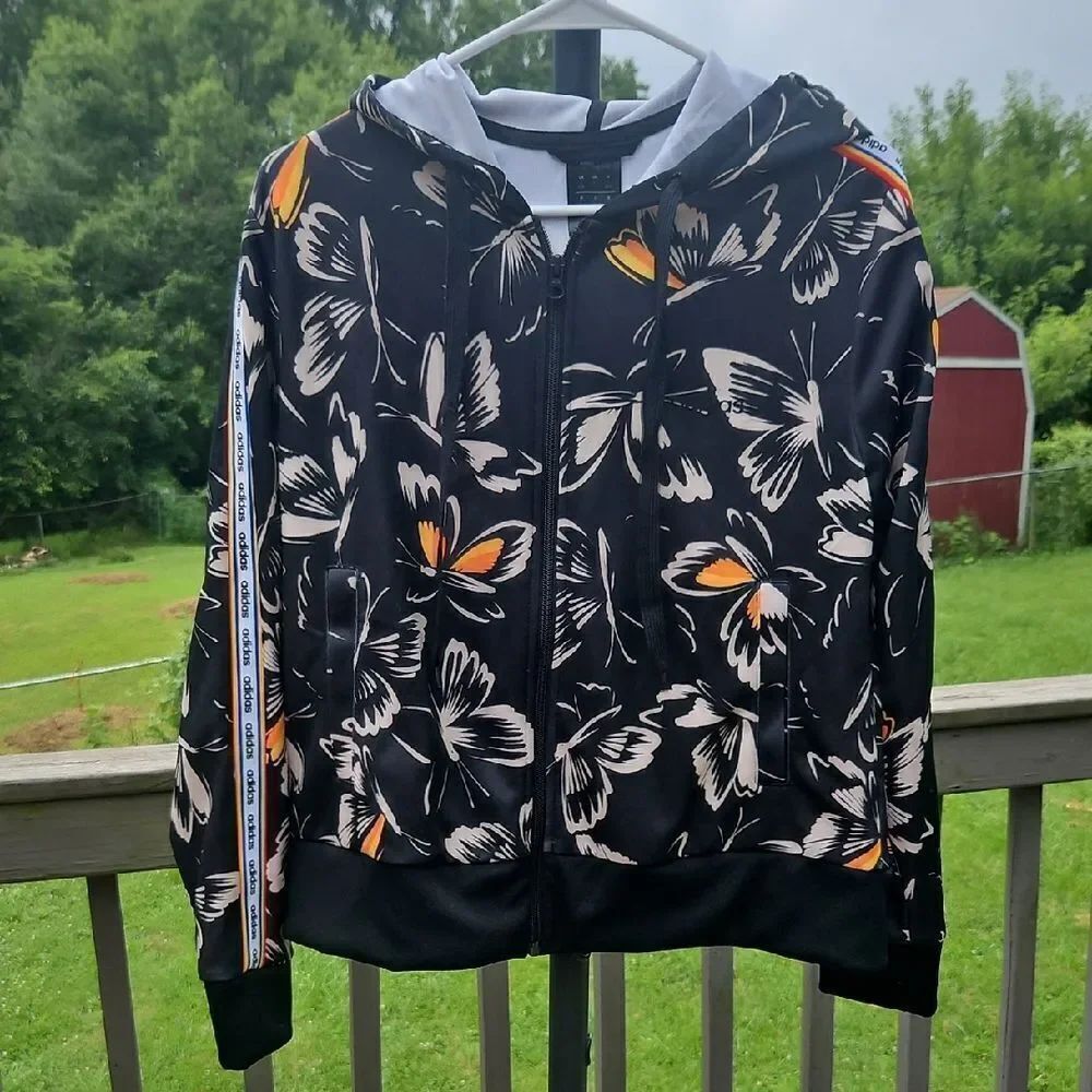 Adidas x FARM Rio Floral Butterfly Zip-Up Hoodie Size L